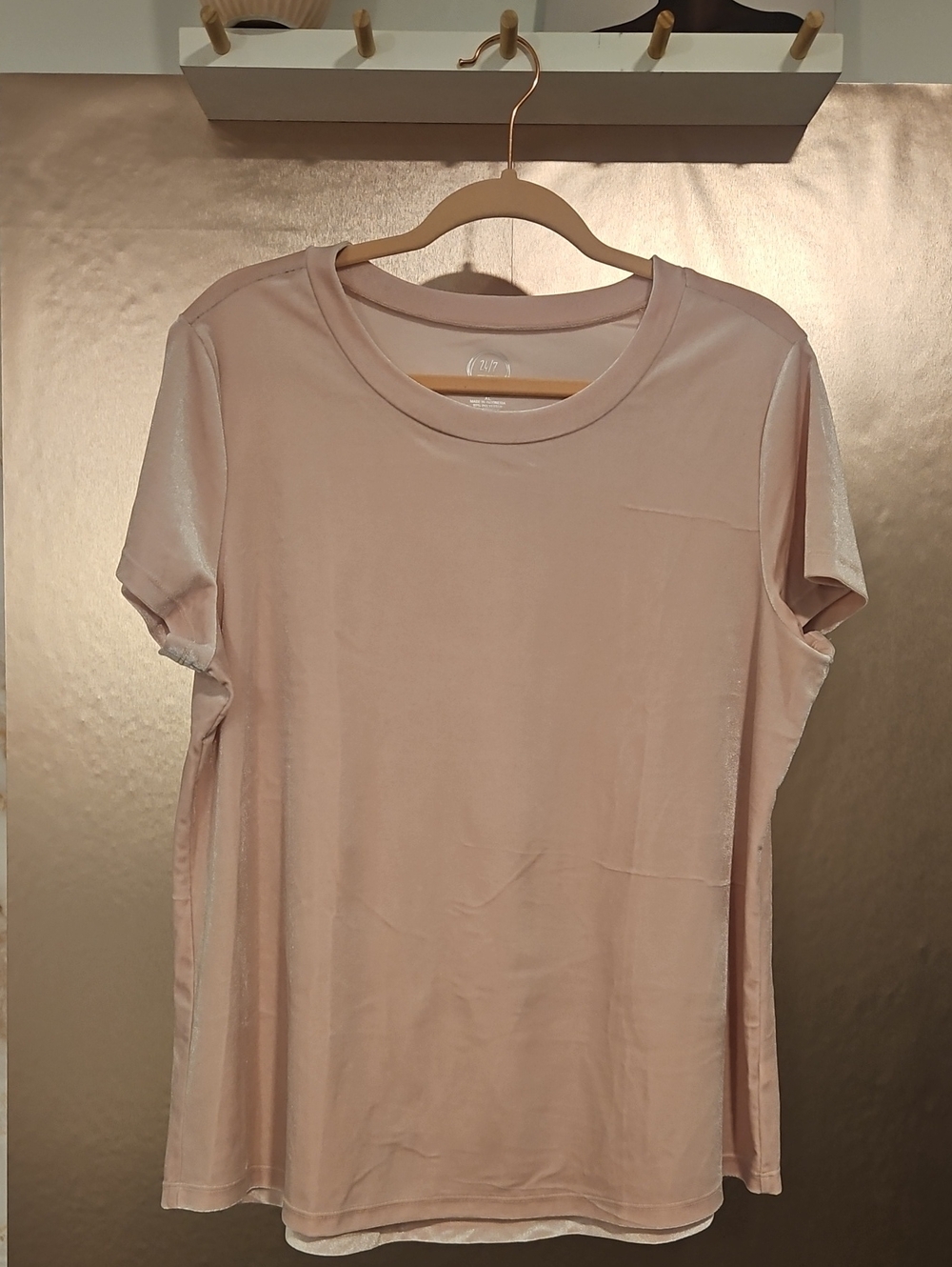 Women’s Light Pink Short Sleeve Velvet-Trim Tee
